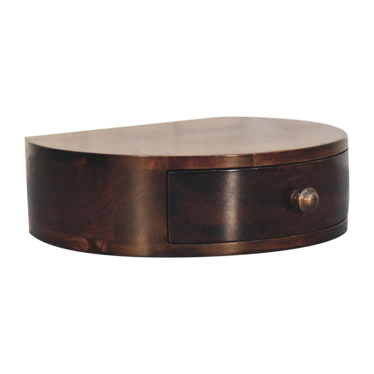 Artisan Furniture Solid Wood California Walnut Wall Mounted Rounded Bedside, Brown, 1 Drawer