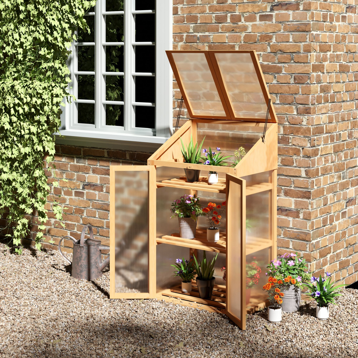 Wooden Greenhouse, Cold Frame PC Semi Transparent 70x50x120cm, Brown
