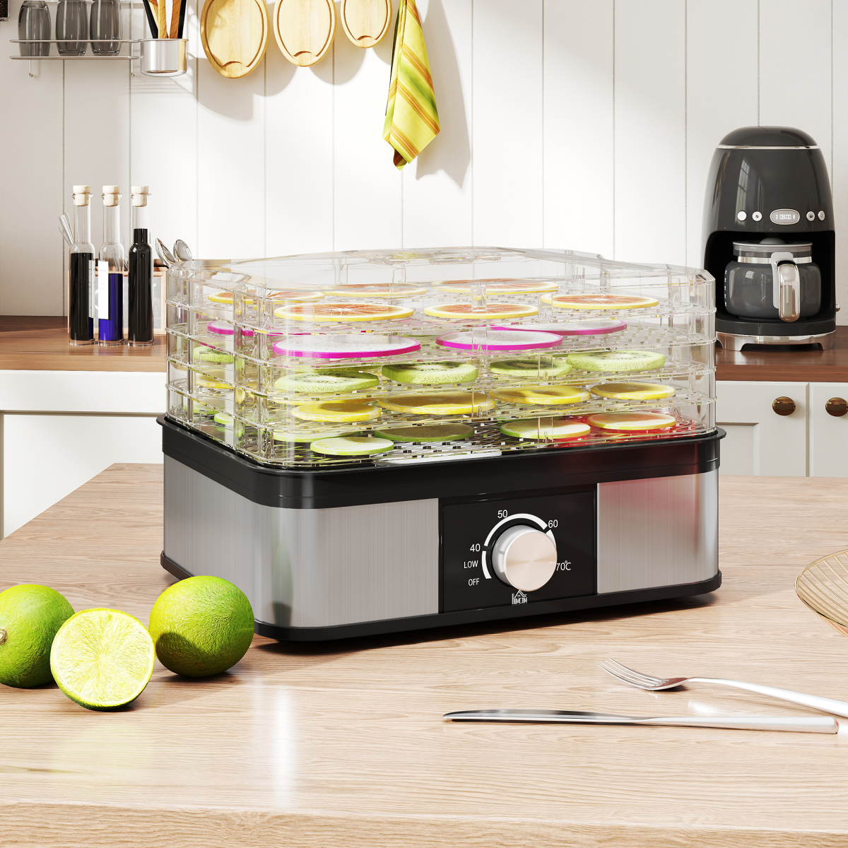 HOMCOM 5 Tier Food Dehydrator, 245W for Drying Fruit, Meat, Vegetable, Black