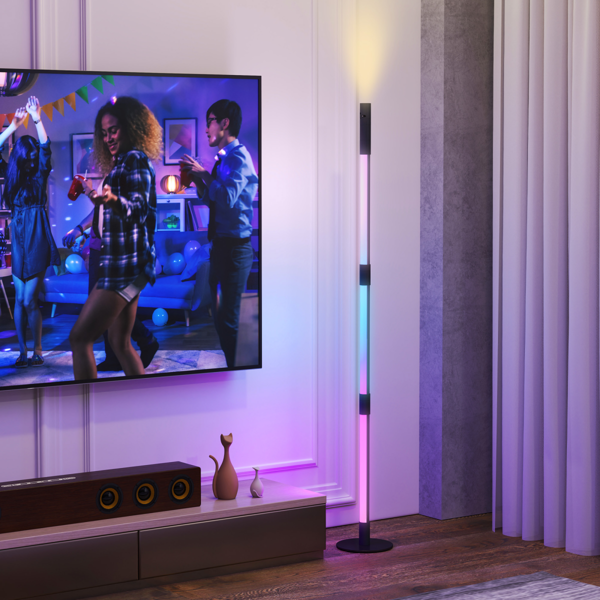 HOMCOM LED Floor Lamp, Corner Floor Lamp App & Remote Control Dark Grey