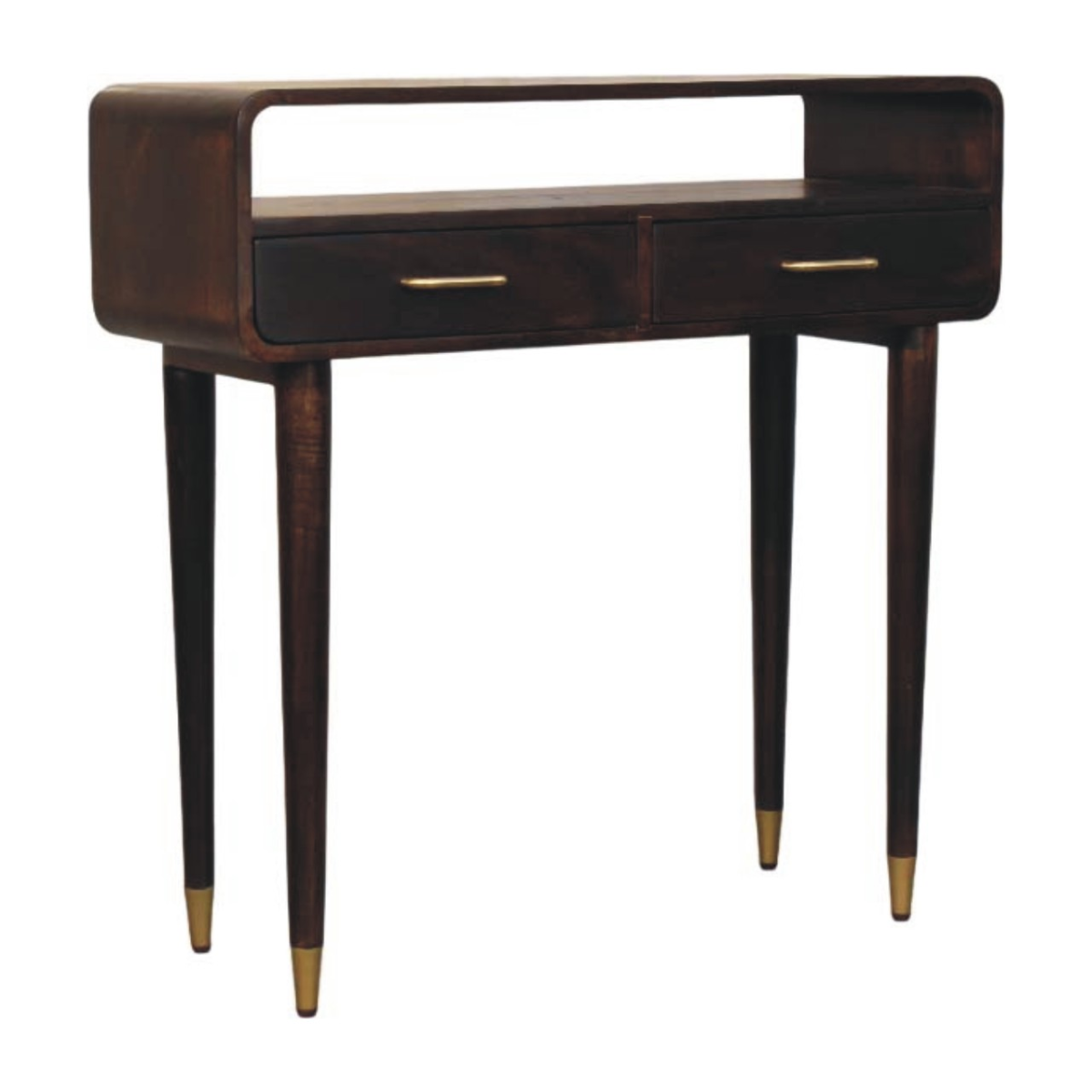 Artisan Furniture Solid Wood Apollo Loop Console Desk, 2 Drawers, 1 Open Slot, Dark Brown
