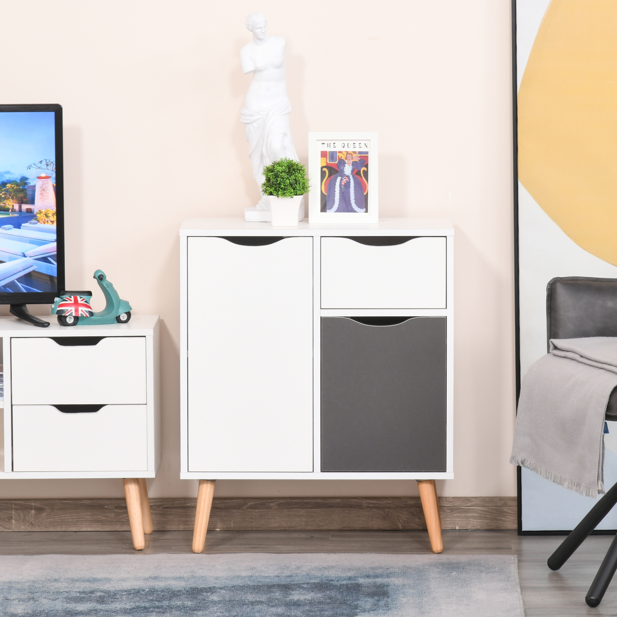 Floor Cabinet Storage Cupboard Sideboard with Drawer for Bedroom, Living Room