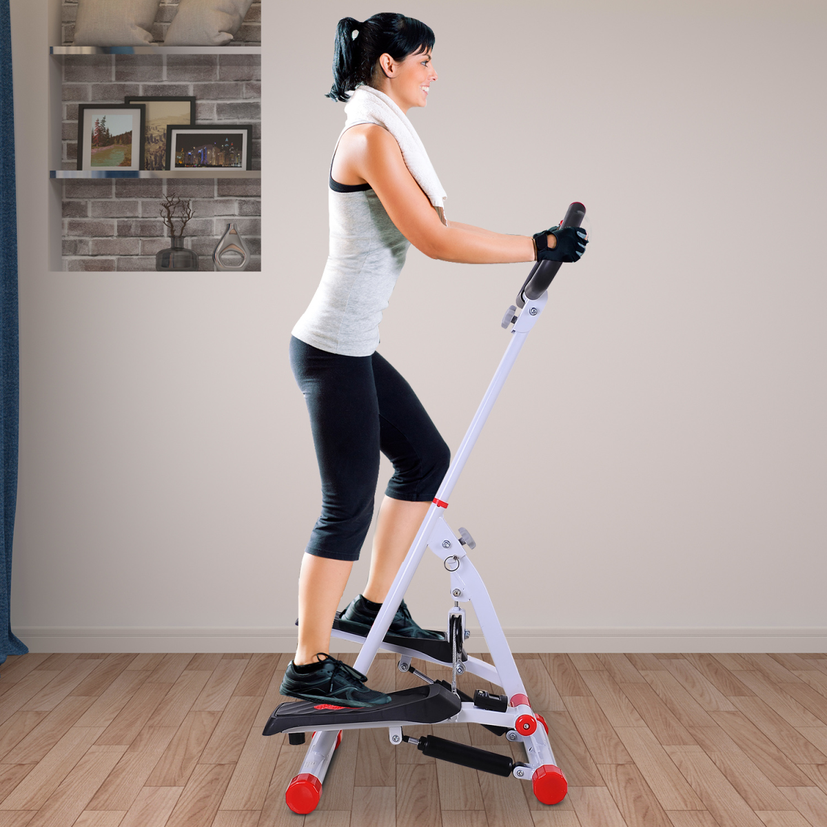 Foldable Stepper Adjustable Step Machine w/ Handlebar LCD Display, Red HOMCOM