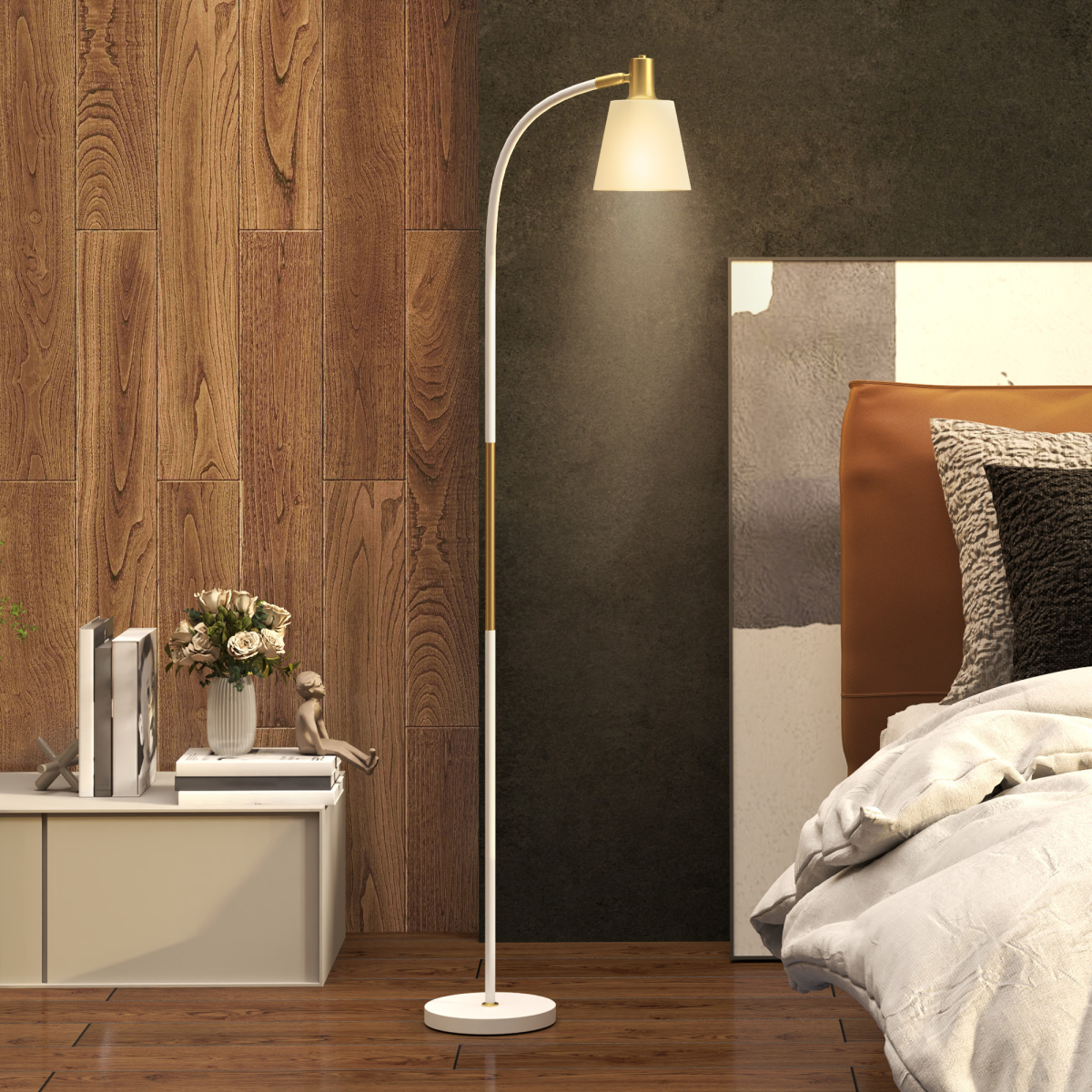 HOMCOM Spotlight Reading Standing Lamp with Adjustable Height, White