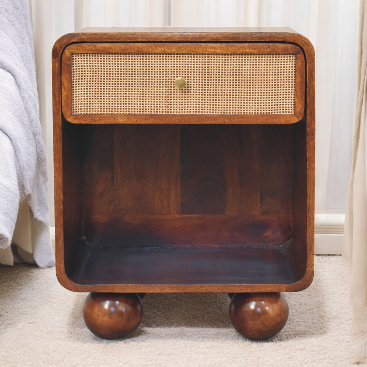 Artisan Furniture Solid Wood Chestnut Open Woven Bedside