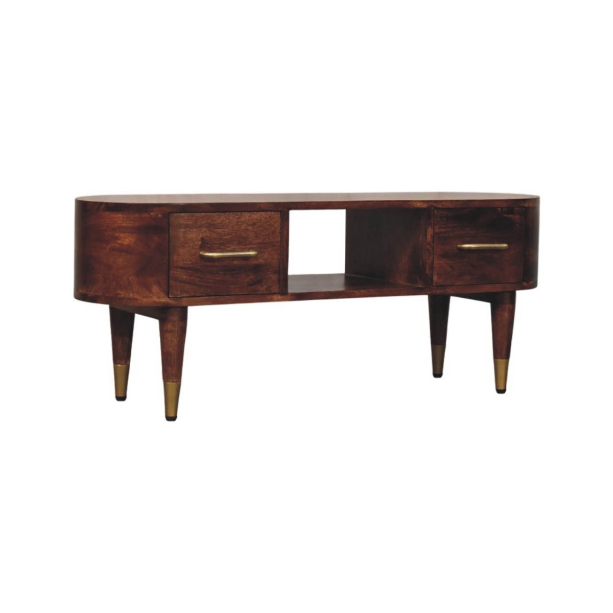 Artisan Furniture Solid Wood Two-Drawer Open-Slot Media Unit, Dark Brown