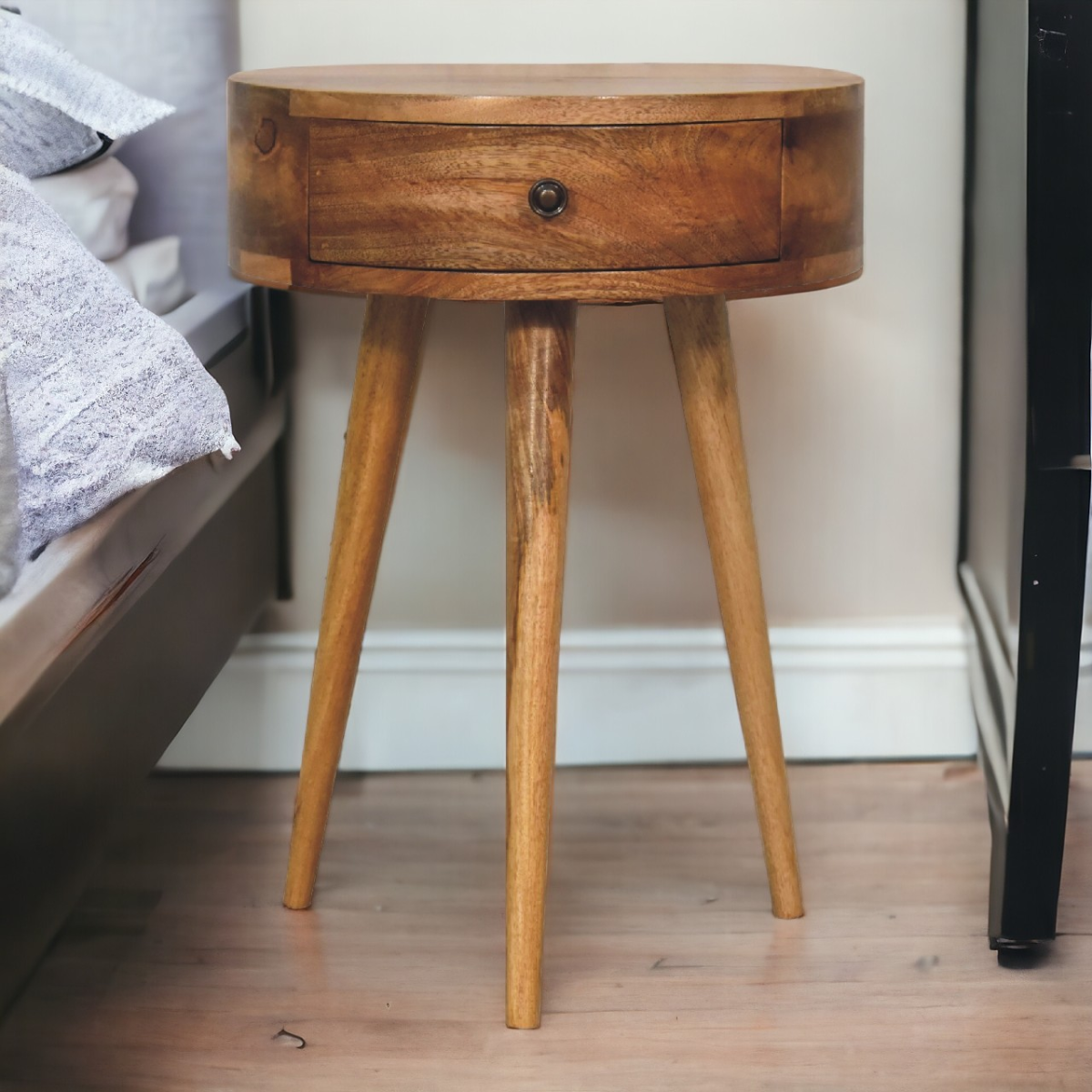 Artisan Furniture Solid Wood Mini Oak-ish Circular Shape Bedside