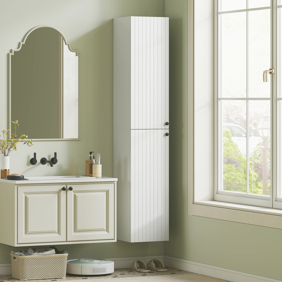HOMCOM Wall Mounted Slim Bathroom Storage Cabinet with 6-Tier Shelf White