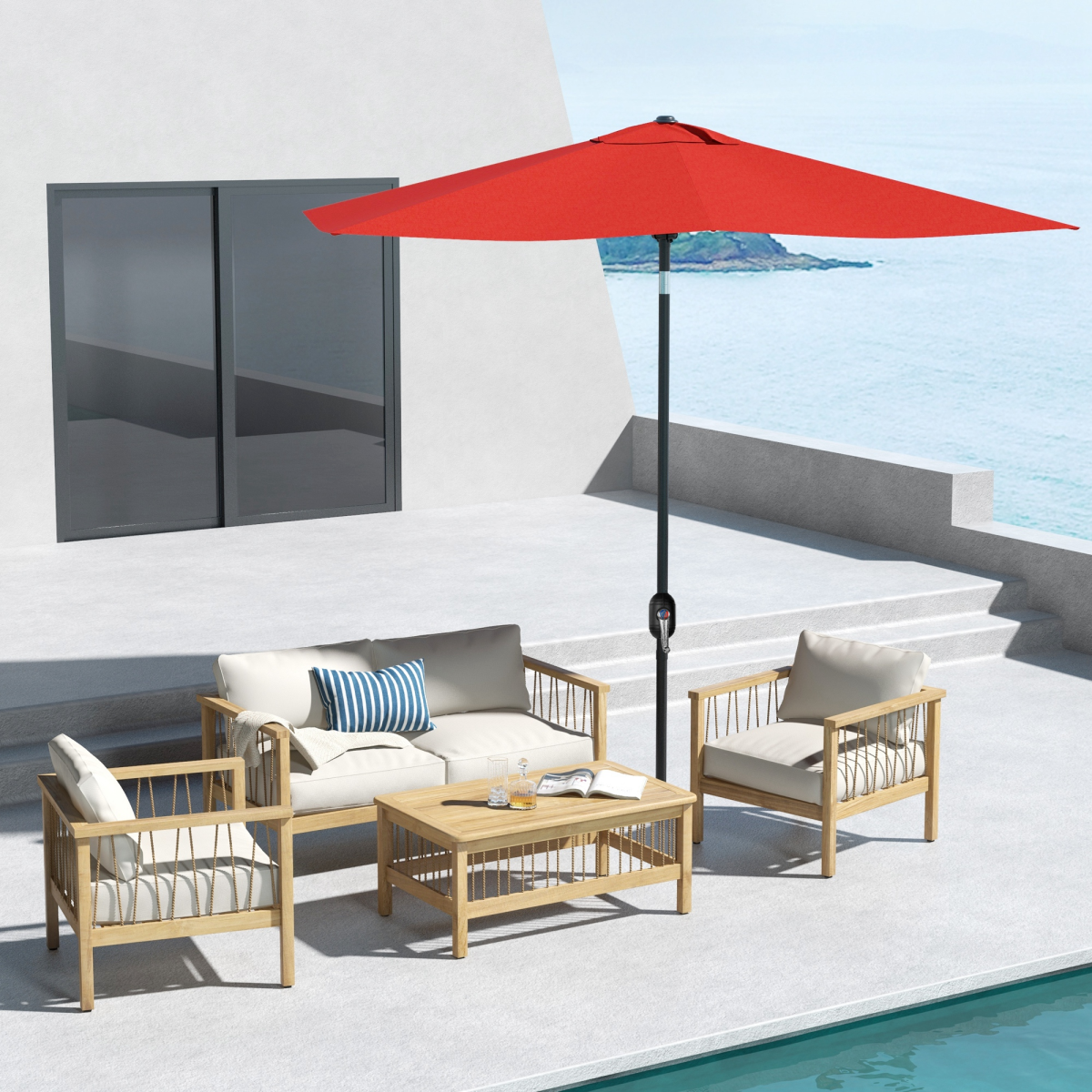 Outsunny 2 x 3(m) Garden Parasol Rectangular Market Umbrella w/ Wine Red