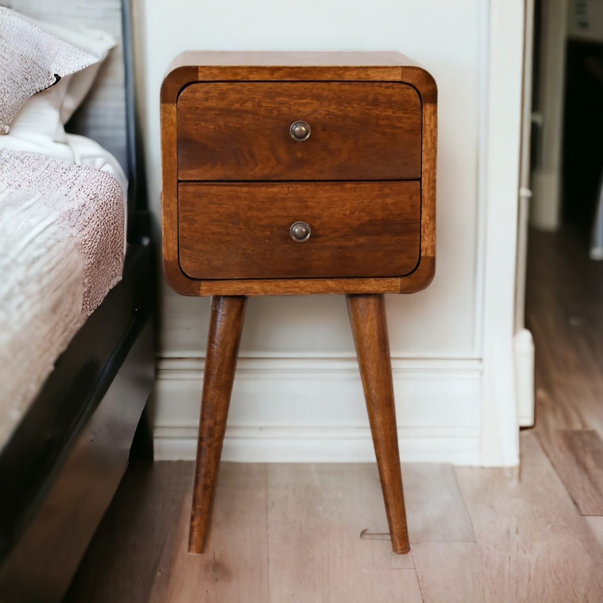 Artisan Furniture Solid Wood Mini Chestnut Curved Bedside