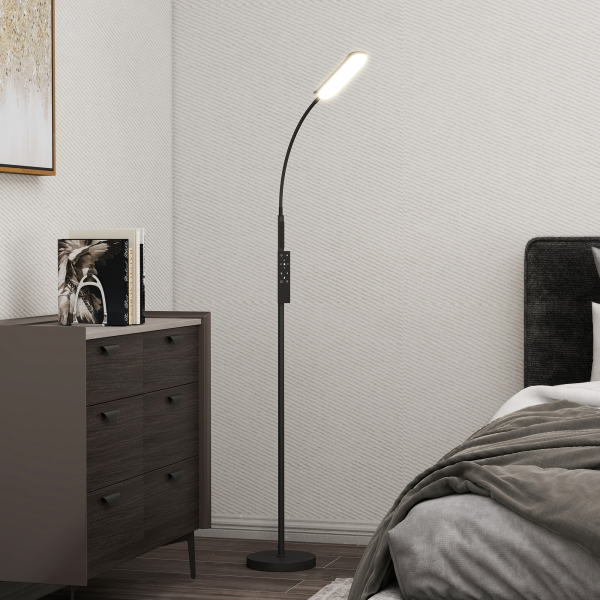HOMCOM LED Floor Lamp for Living Room with Magnetic Remote Control, Black