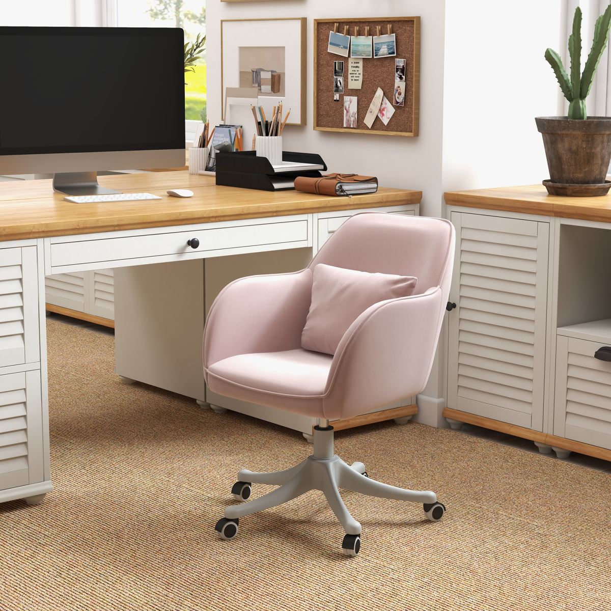 Office Chair with Rechargeable Electric Vibration Massage Lumbar Pillow, Wheels