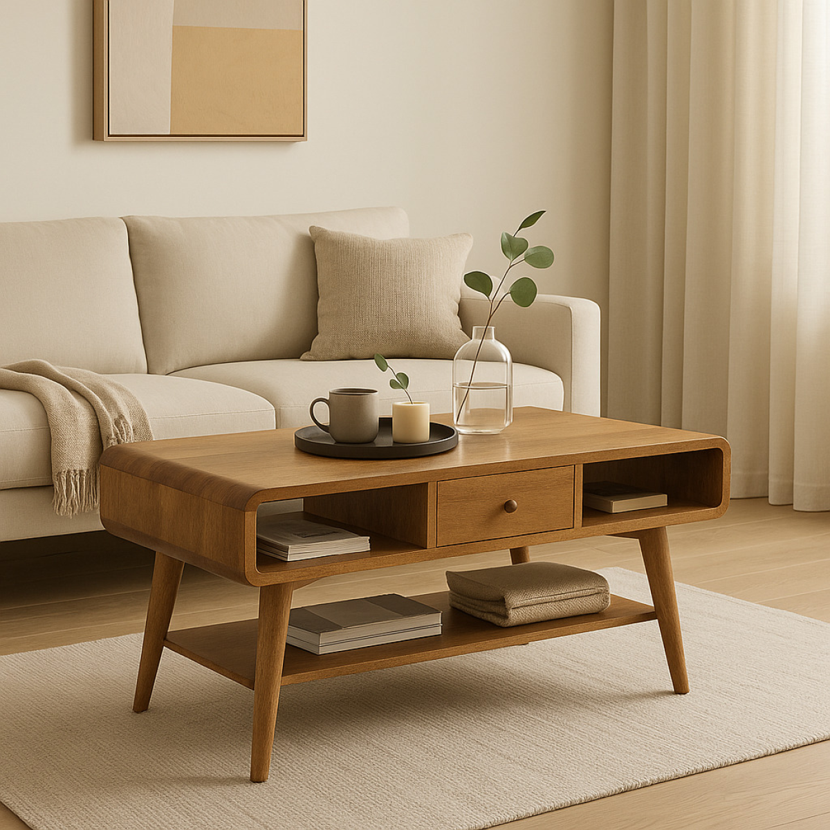 Artisan Furniture Solid Wood Curved Oak-ish Coffee Table