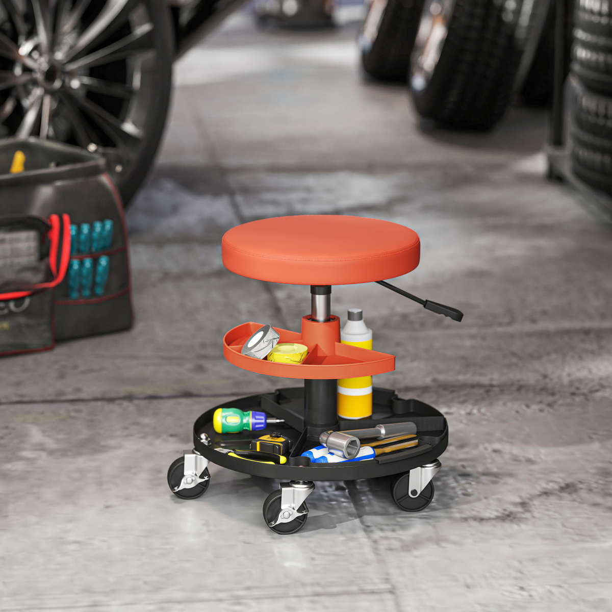 HOMCOM Rolling Mechanic Stool, 135kg Capacity Workshop Stool, Yellow