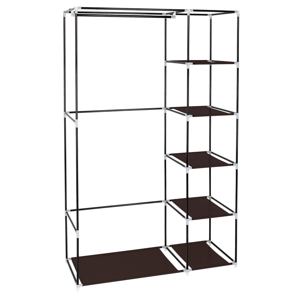 67" Portable Clothes Closet Wardrobe with Non-woven Fabric and Hanging Rod Quick and Easy to Assemble Dark Brown
