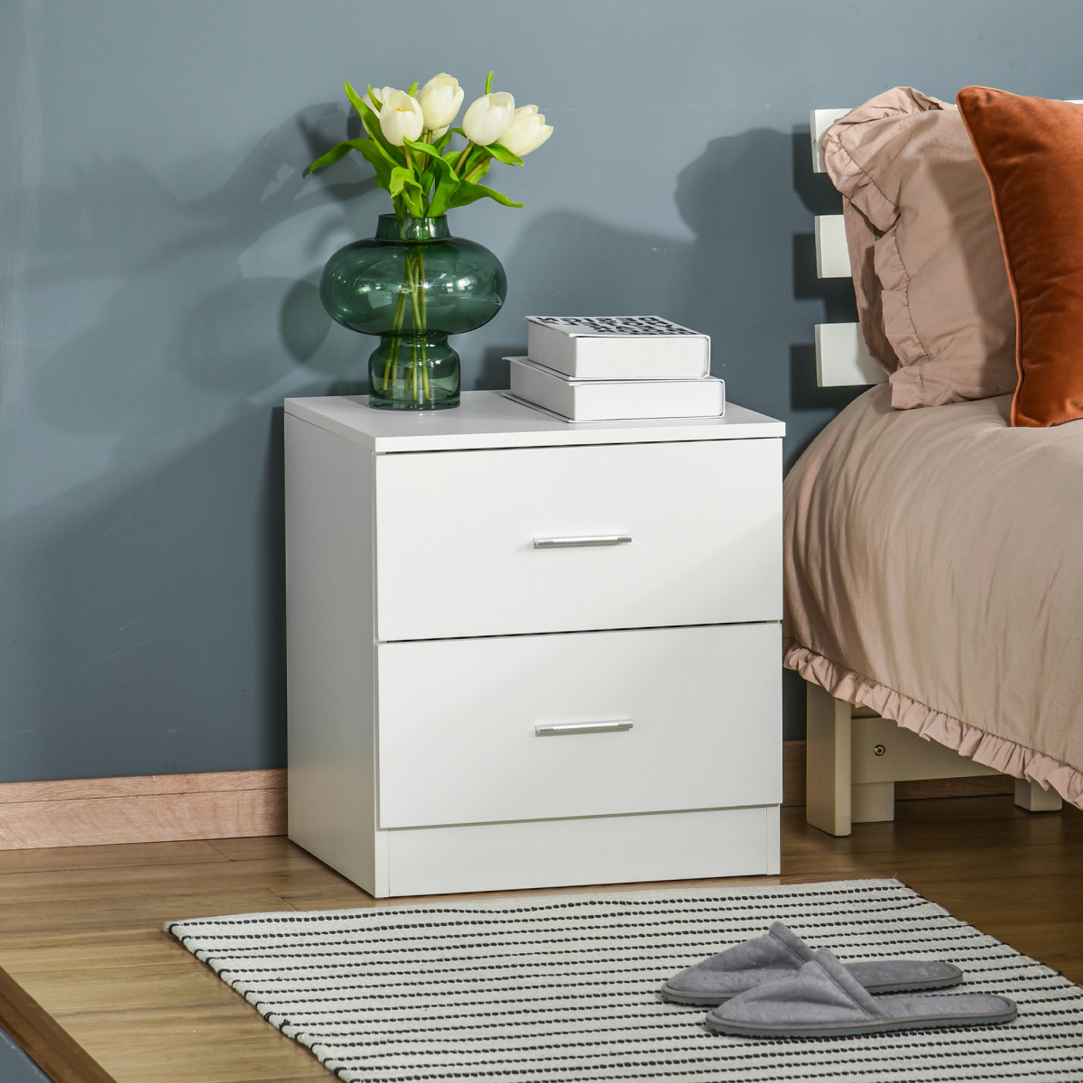 Bedside Table w/ 2 Drawers, Nightstand, Side Storage Cabinet Unit