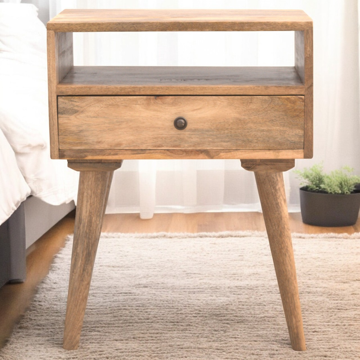 Artisan Furniture Solid Wood Modern Bedside with Open Slot