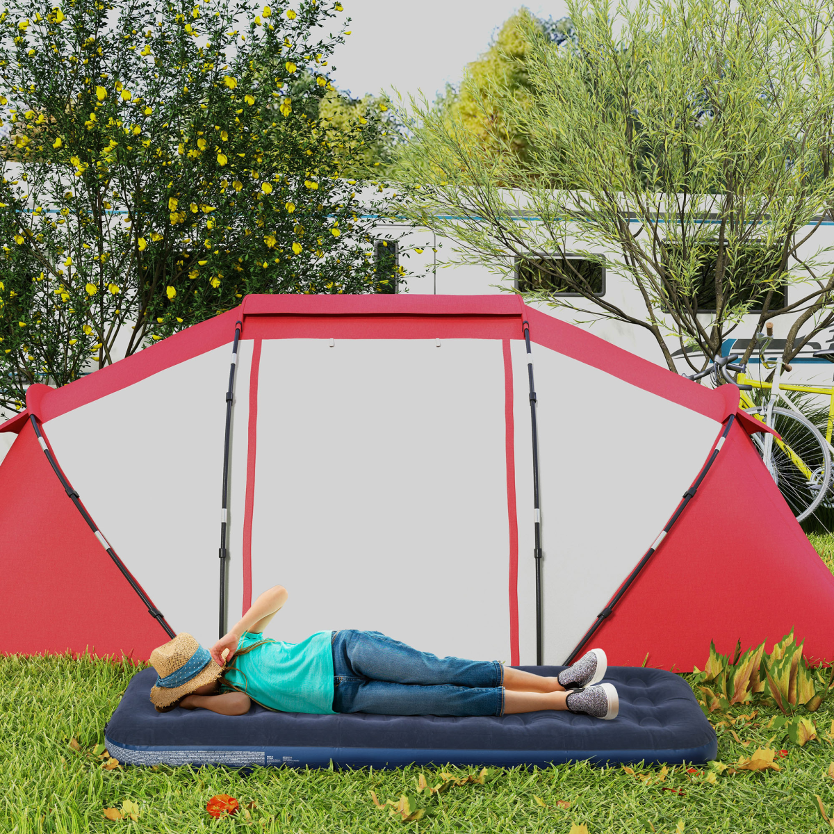 Outsunny Single Air Mattress, Portable Air Bed with Flocked Surface, Blue