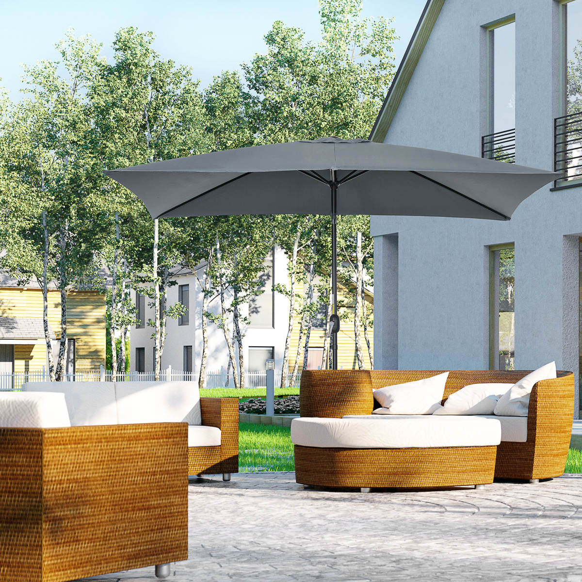 Outsunny 3x2m Patio Parasol Canopy Tilt Crank 6 Ribs Sun Shade Garden Dark Grey