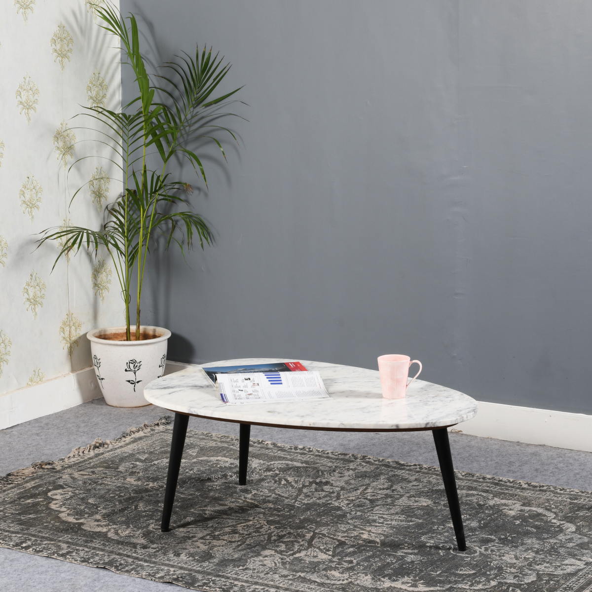 Opal Coffee Table With White Marble Top & Metal Legs
