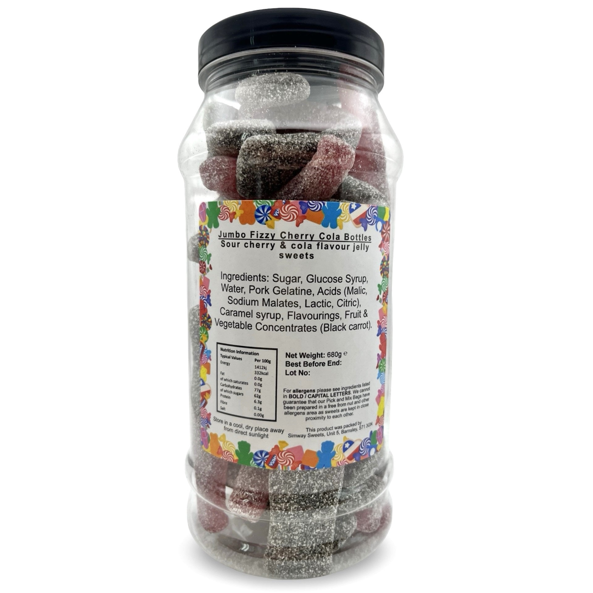 Giant Fizzy Cherry Cola Bottles Retro Sour Gummy Sweets Gift Jar - 680g