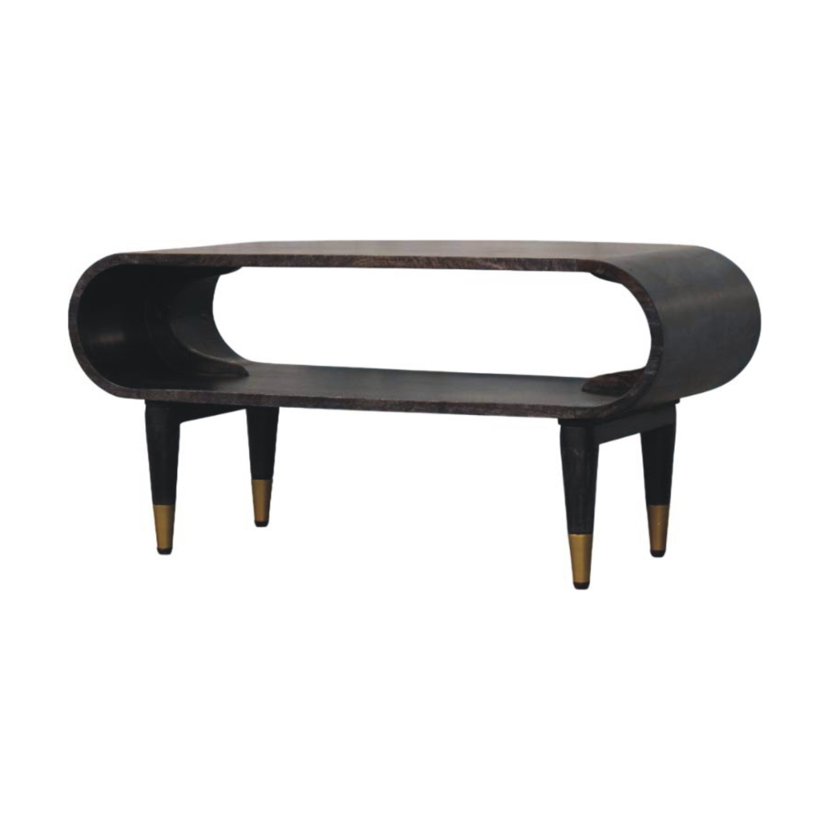 Artisan Furniture Solid Wood Curved Edge Media with Brass Accents, 1 Open Slot, Dark Brown