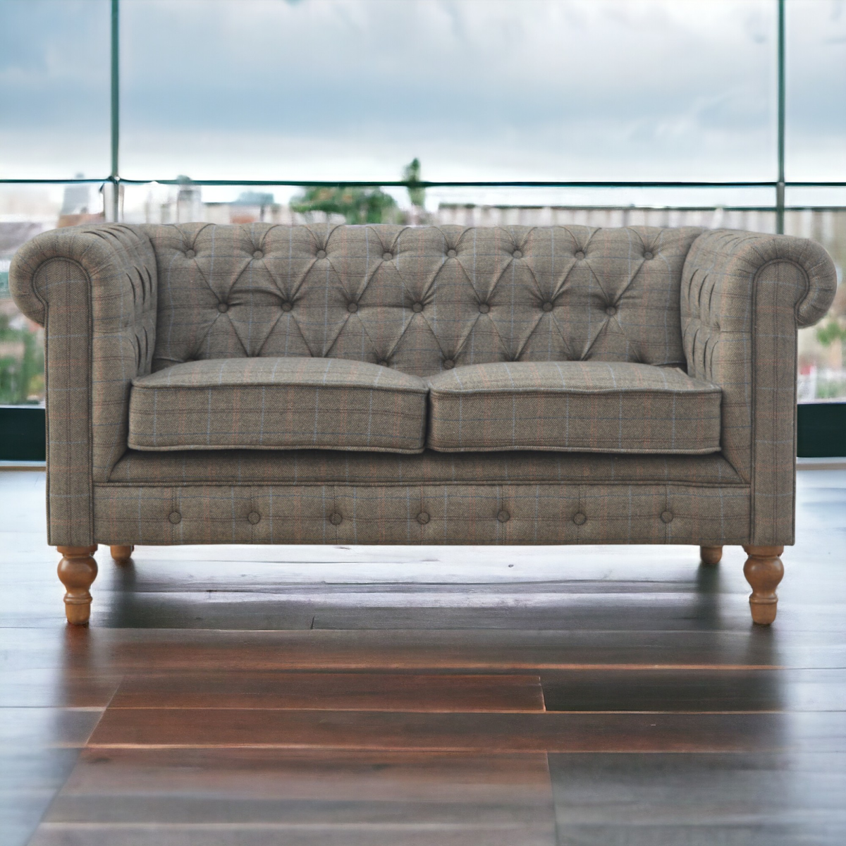 Artisan Furniture Solid Wood Multi Tweed 2 Seat Chesterfield