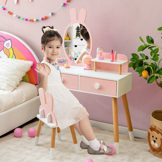 2-in-1 Kids Princess Vanity Table and Chair Set-Pink