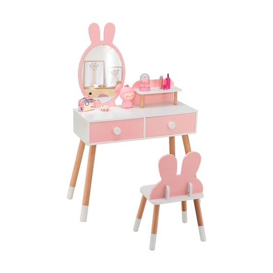 2-in-1 Kids Princess Vanity Table and Chair Set-Pink