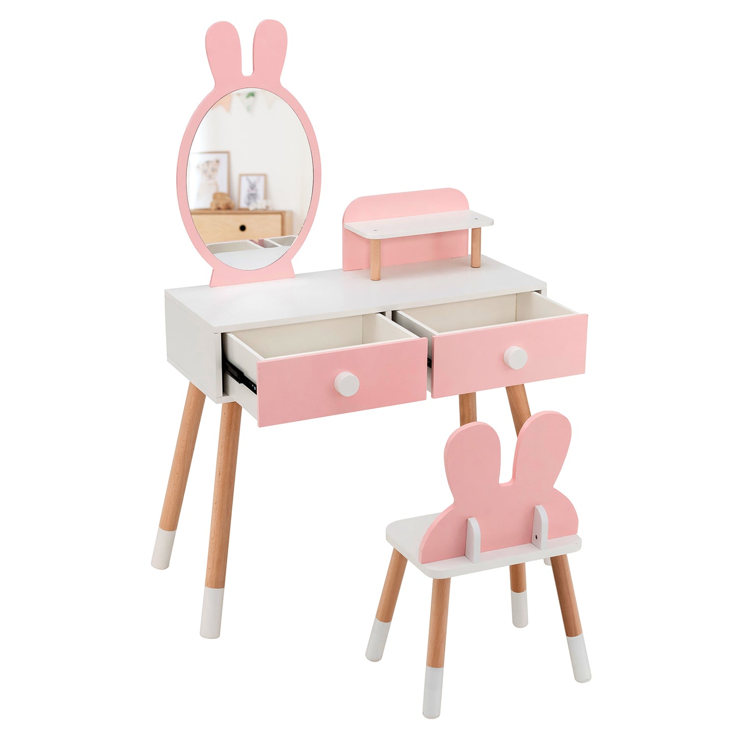 2-in-1 Kids Princess Vanity Table and Chair Set-Pink