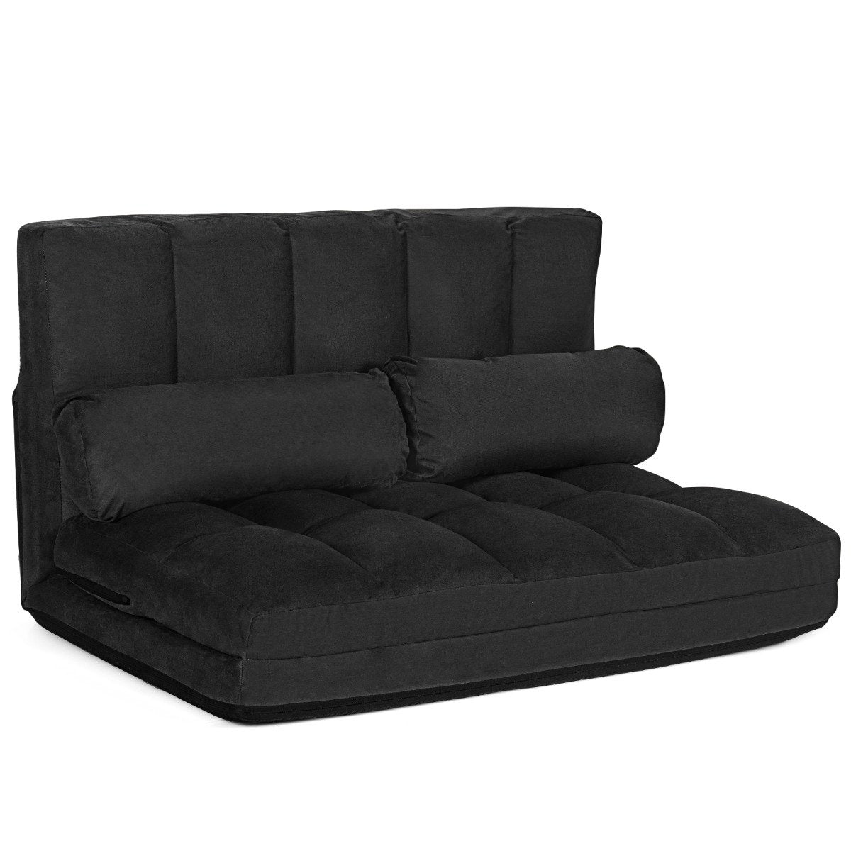 2 in 1 Folding Floor Lazy Sofa Bed with 6 Adjustable Seat Positions and 2 Pillows-Beige