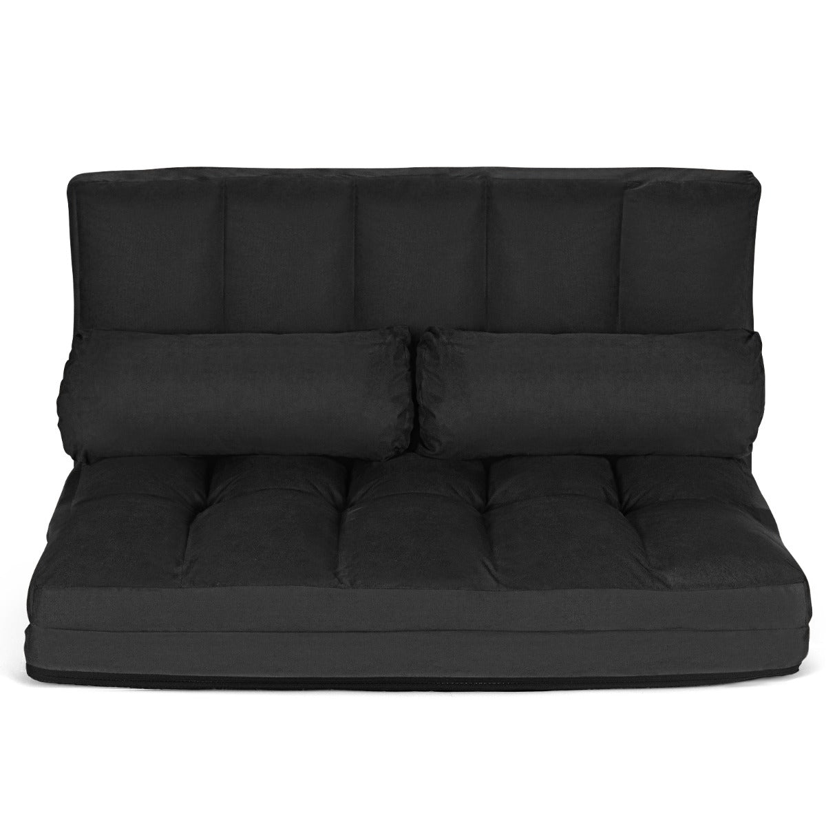 2 in 1 Folding Floor Lazy Sofa Bed with 6 Adjustable Seat Positions and 2 Pillows-Beige
