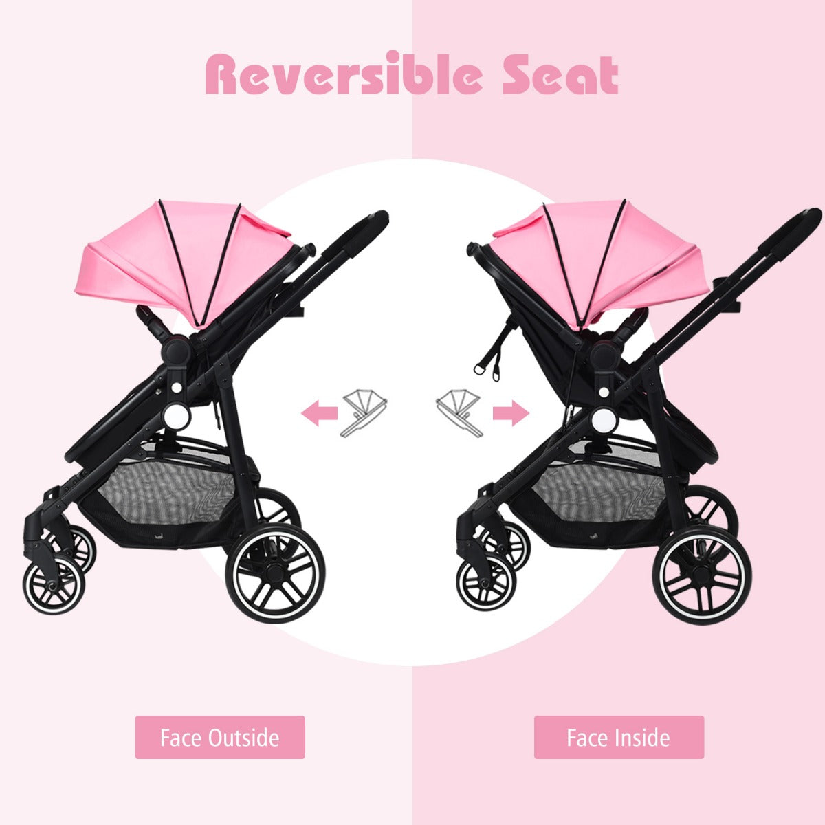 2 in 1 High Landscape Stroller with Reversible Seat and Adjustable Backrest and Canopy-Grey
