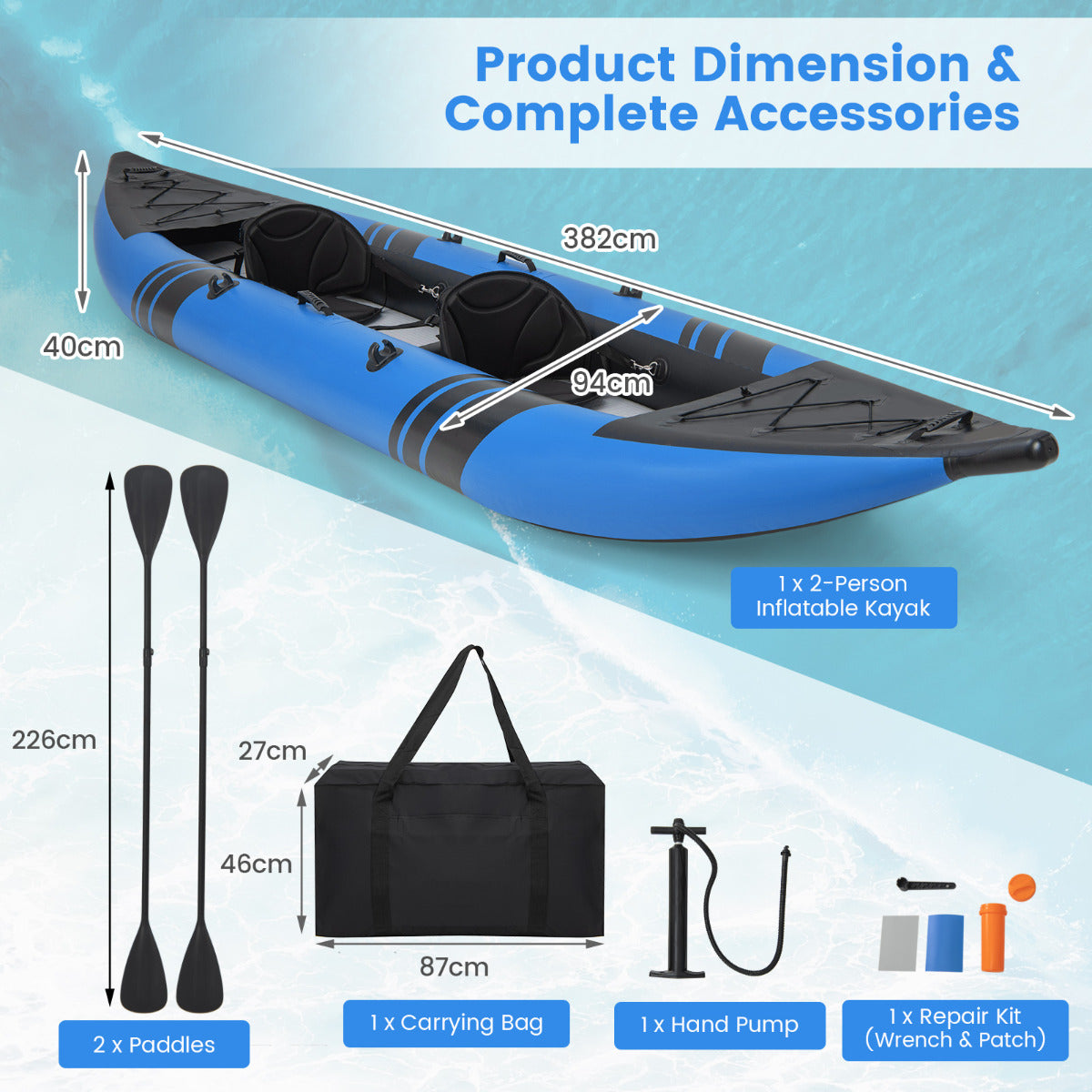2-Person Inflatable Kayak Set with Aluminum Oars and Padded Seat-Red