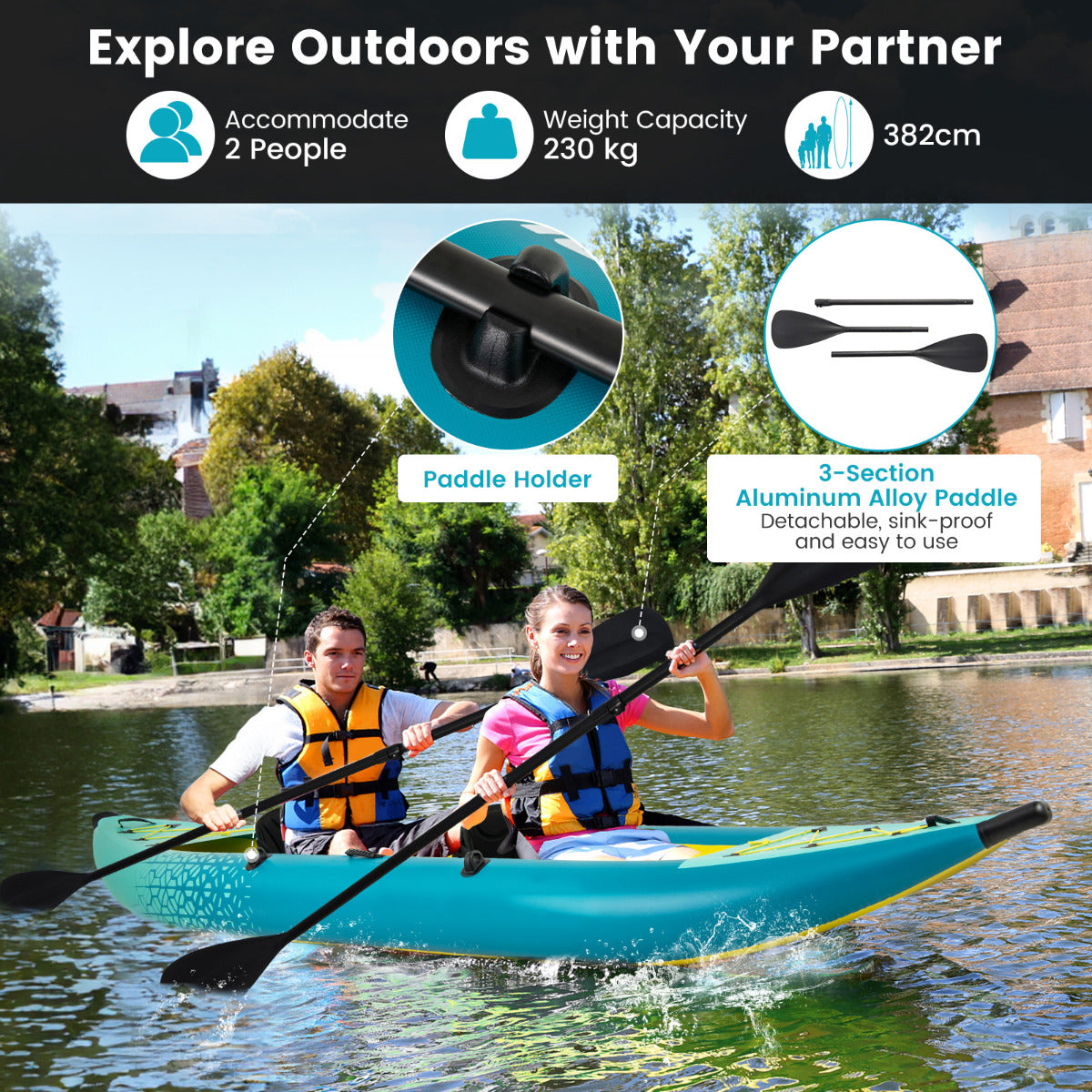 2-Person Inflatable Kayak Set with Aluminum Oars and Padded Seat-Red