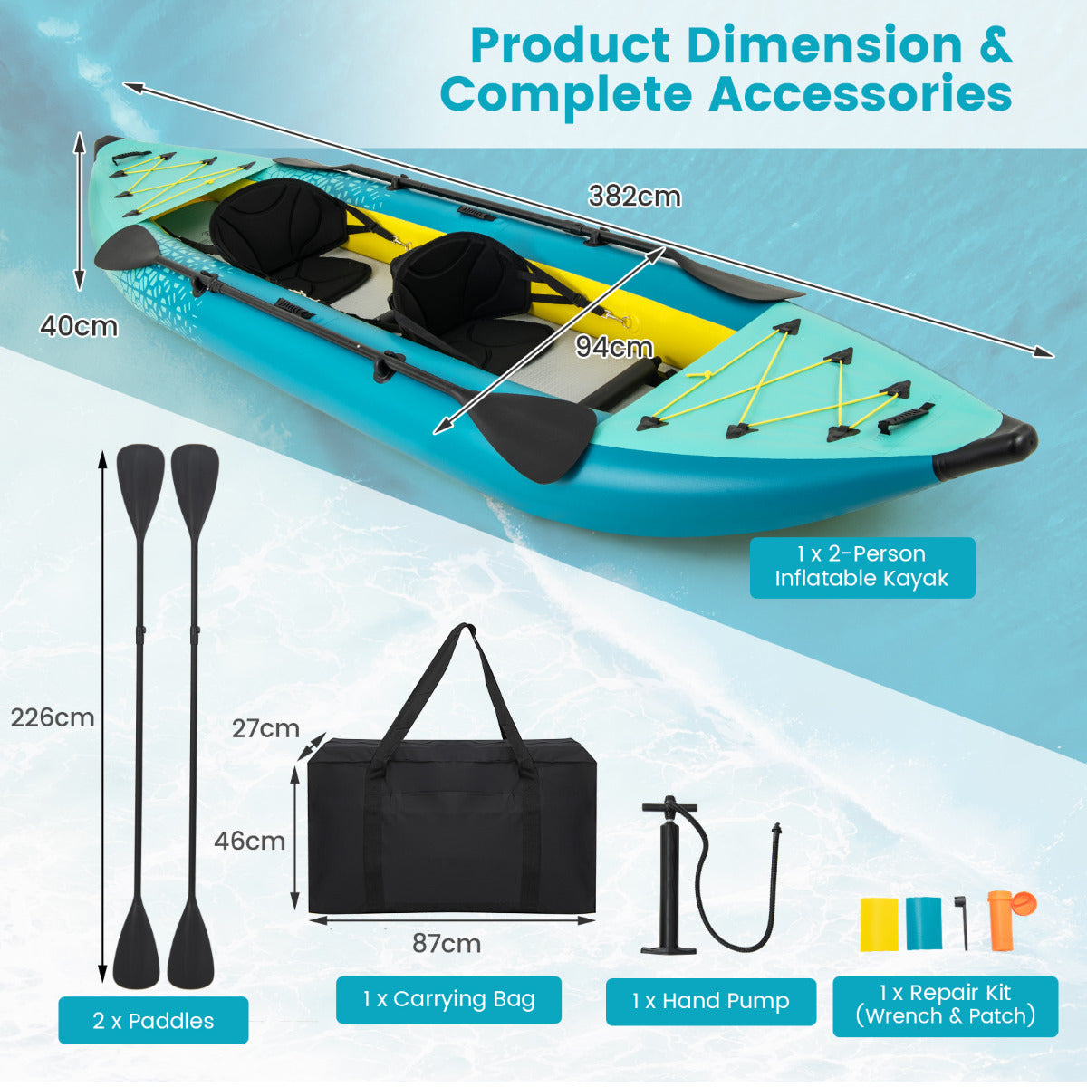 2-Person Inflatable Kayak Set with Aluminum Oars and Padded Seat-Red