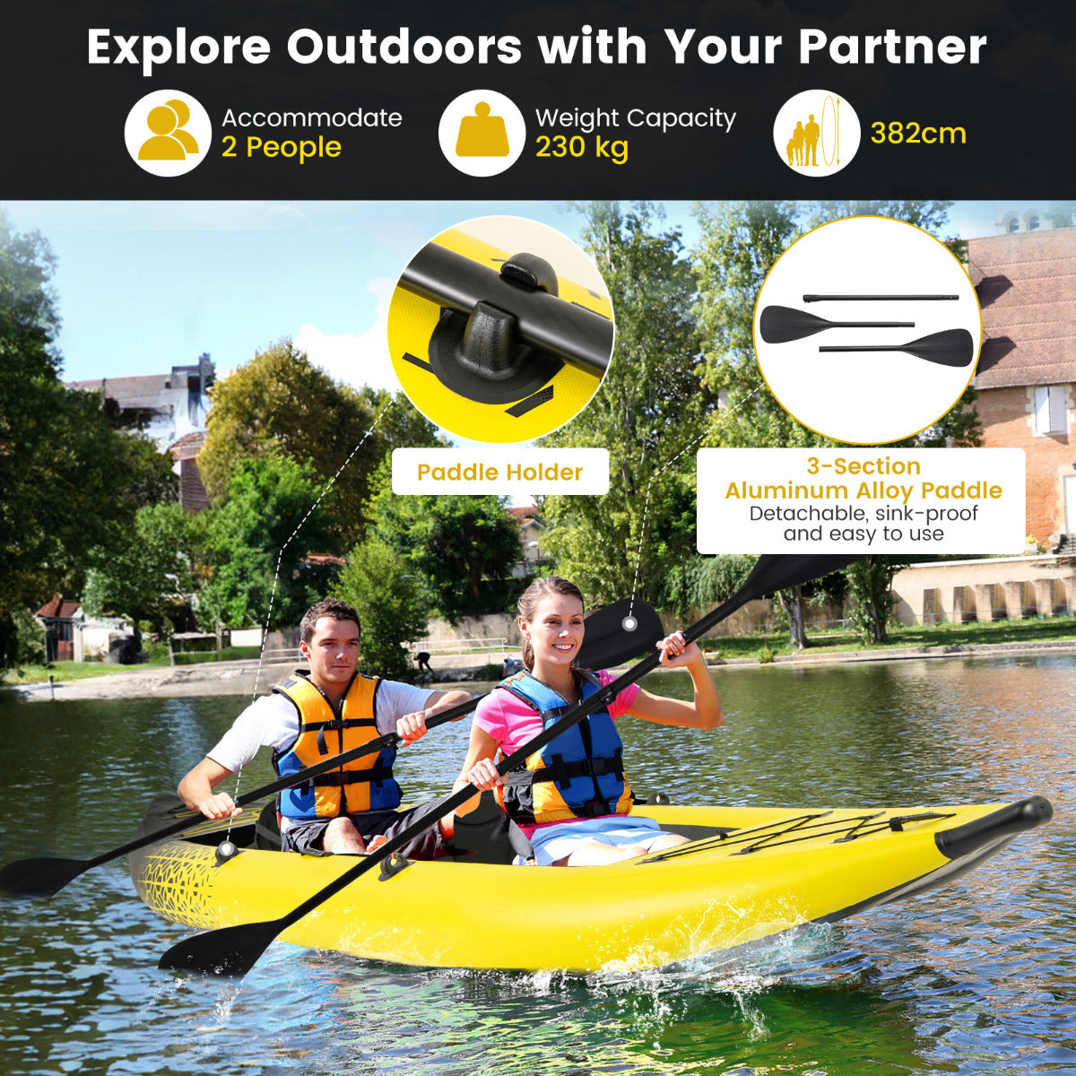 2-Person Inflatable Kayak Set with Aluminum Oars and Padded Seat-Red