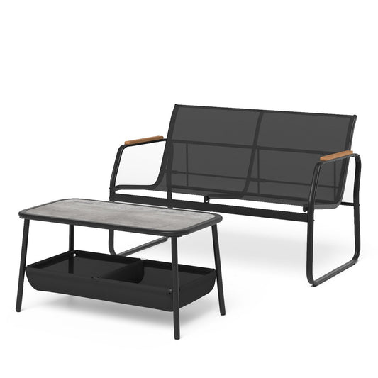 2 Pieces Patio Furniture Set with 2 Storage Compartments-Black