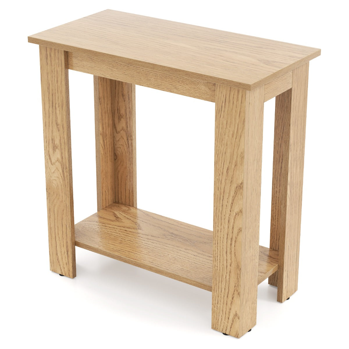 2-Tier End Table with Storage Shelf for Small Spaces-White