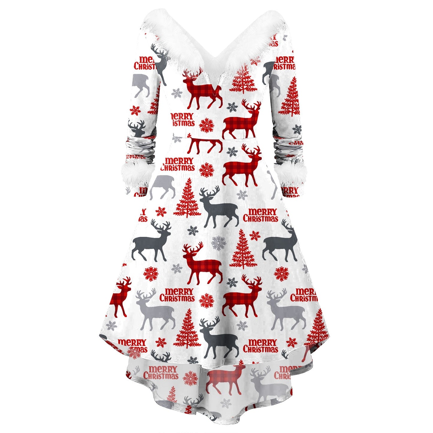 Women's Christmas Long Sleeve V-neck Irregular Dress