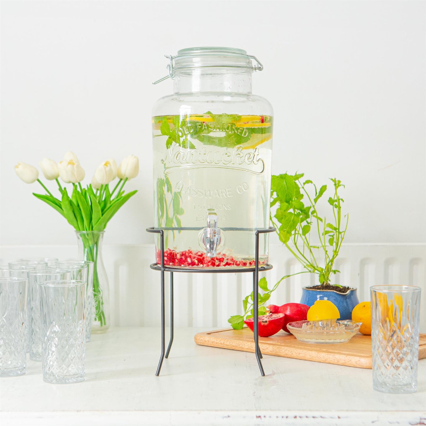 6.5L Glass Drinks Dispenser with Tap & Black Stand