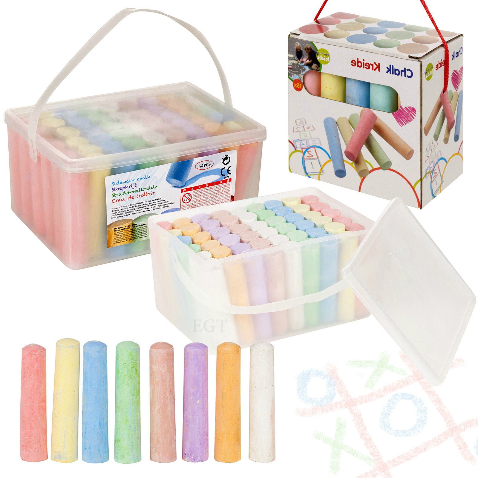 15 or 54 Piece Coloured Chalk Set Pavement Blackboard Children'S Gift Pub in Box