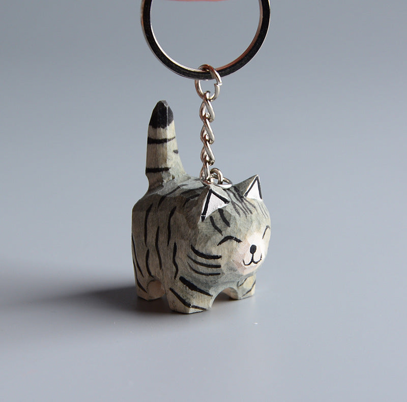 Handmade Wooden Cat Figurine - Artisan Carved Wood Cat Sculpture Home Decor Gift