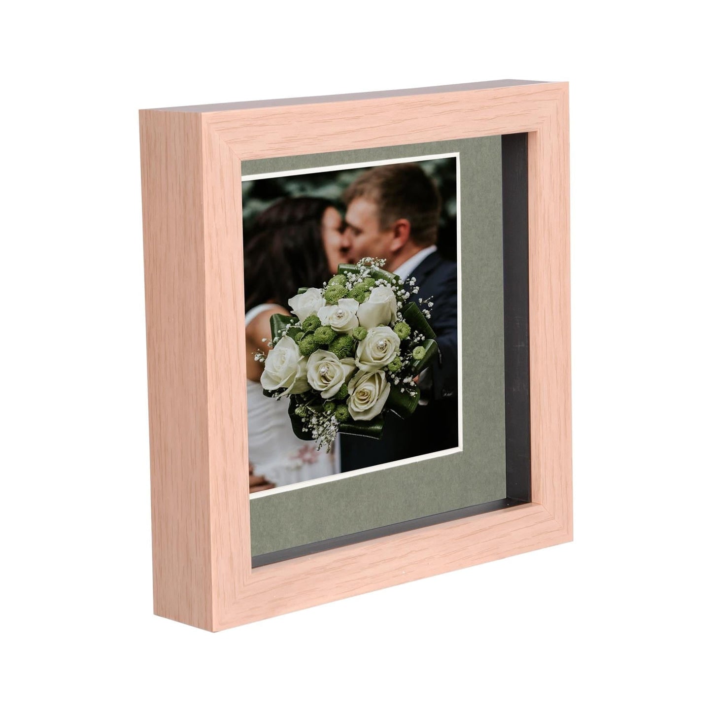 6" x 6" Light Wood 3D Deep Box Photo Frame - with 4" x 4" Mount