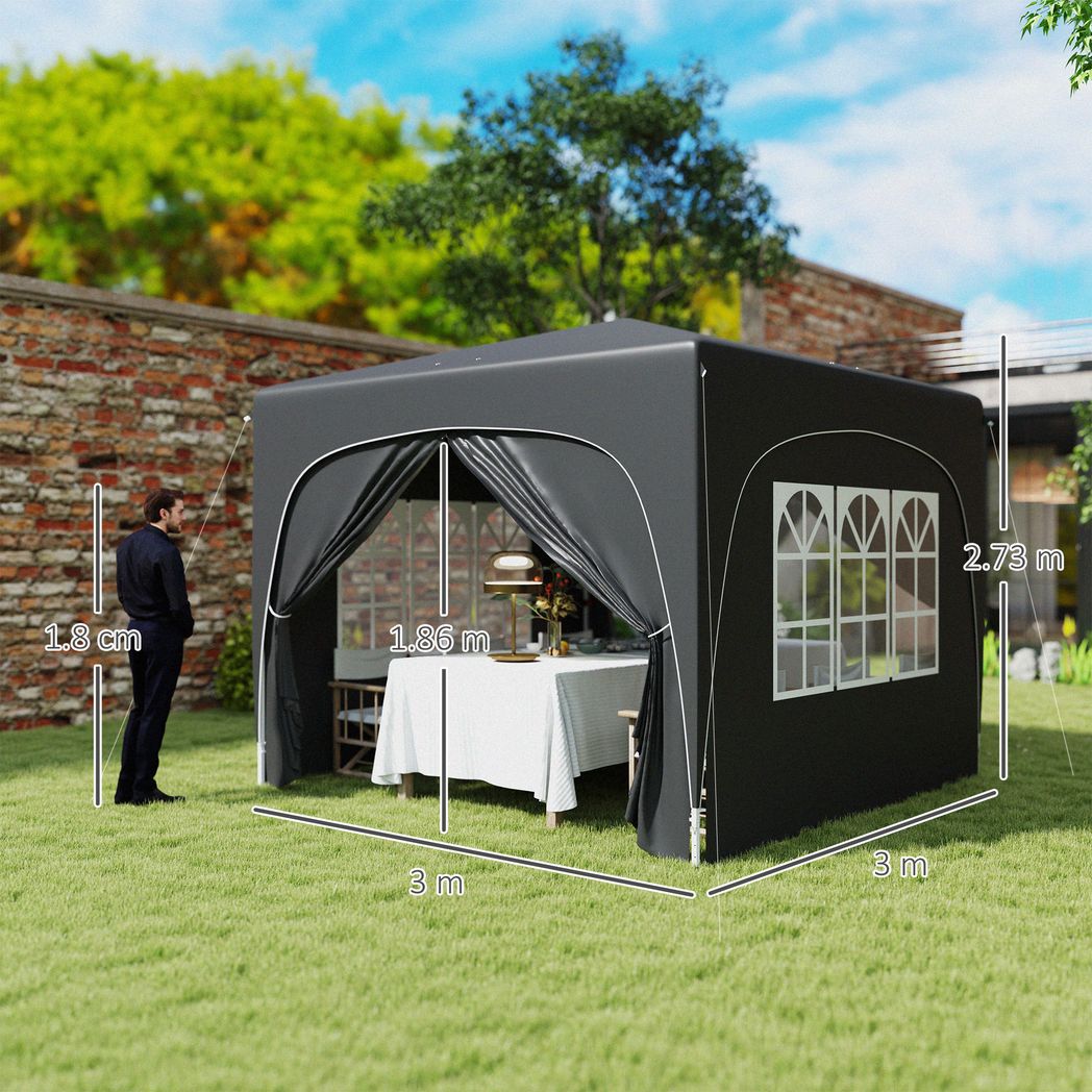 Outsunny 3 x 3(m) UPF50+ Pop Up Gazebo with Sides and Carry Bag