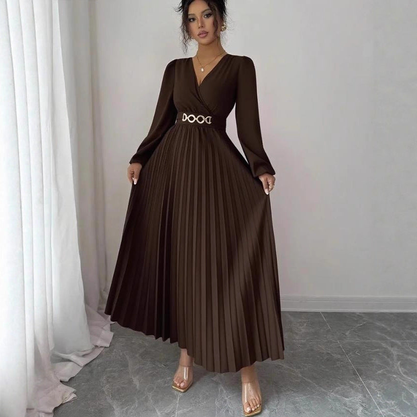 Women's Solid-color Casual Chic V-neck Dress
