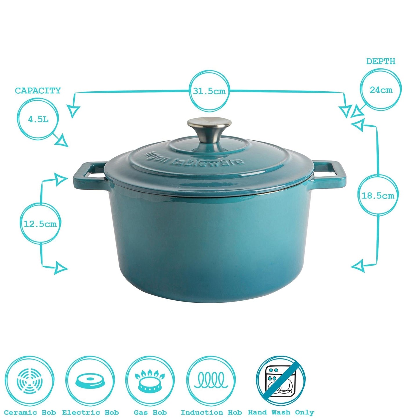 4.5L Dark Green Cast Iron Casserole Dish