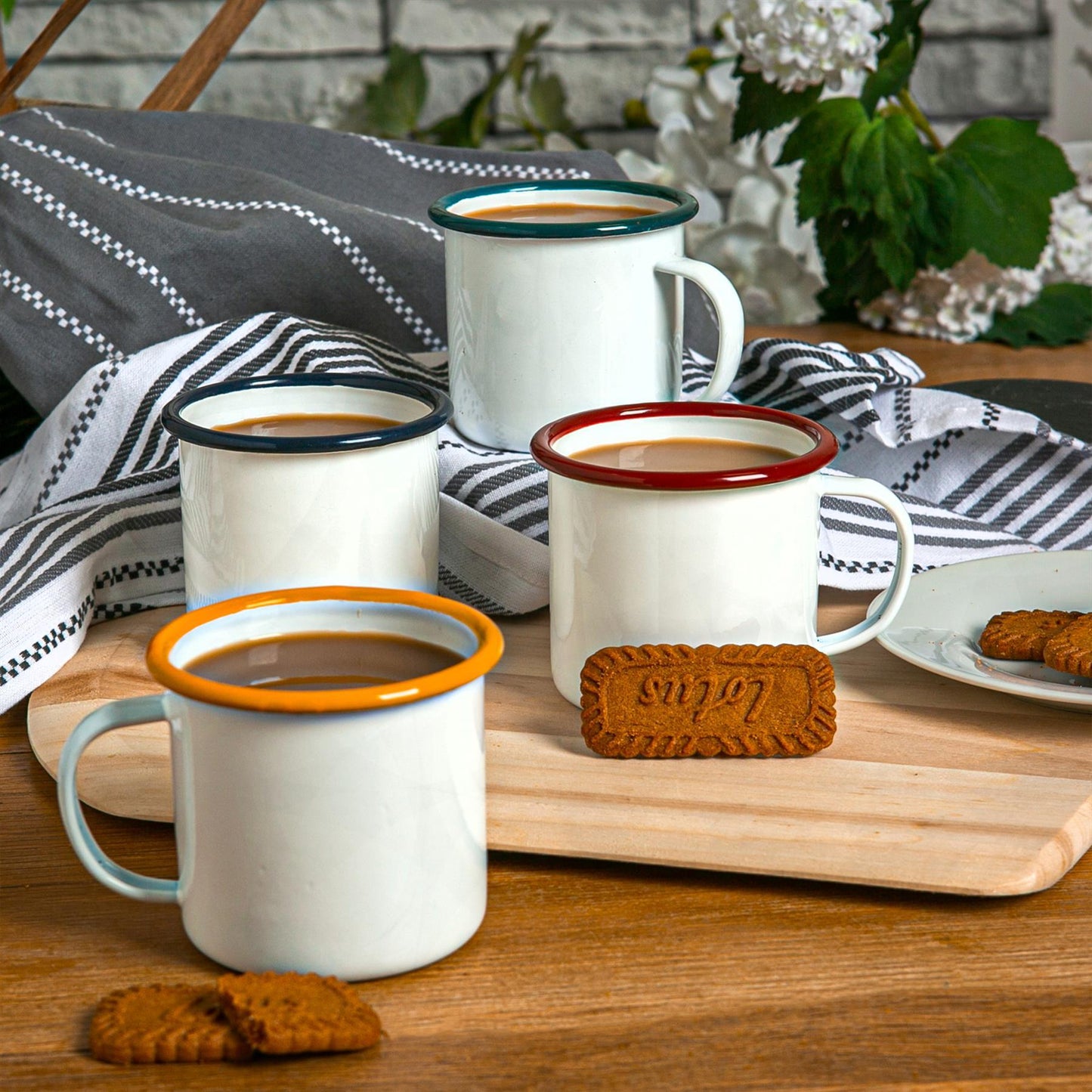 375ml White Enamel Mugs - Pack of Six