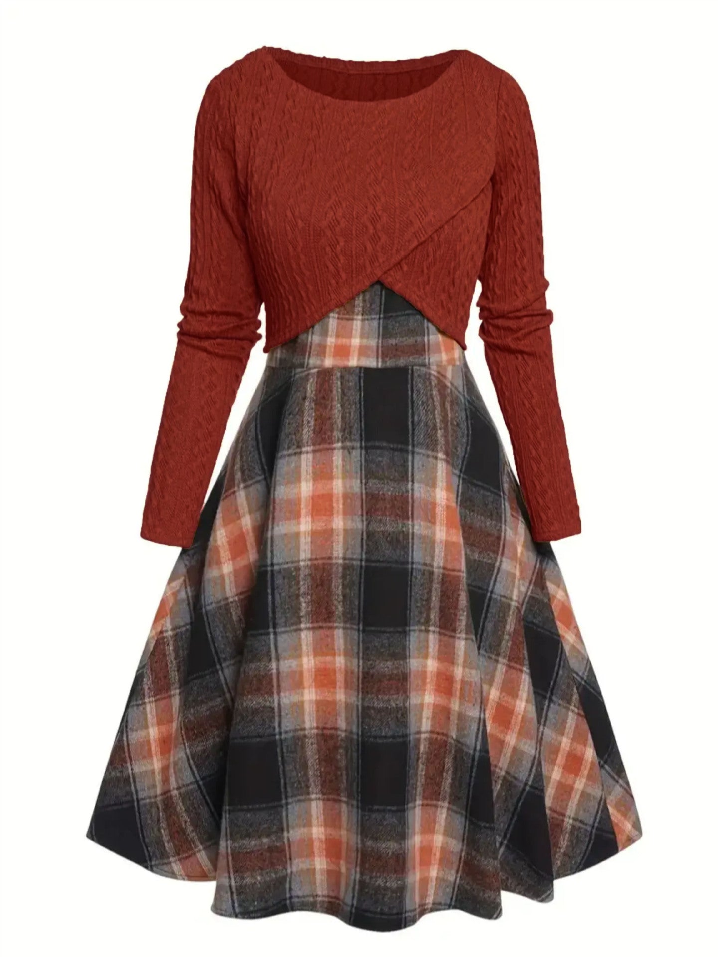 Womens Two-pieces Set, Knitted Long-sleeve Top And Dress