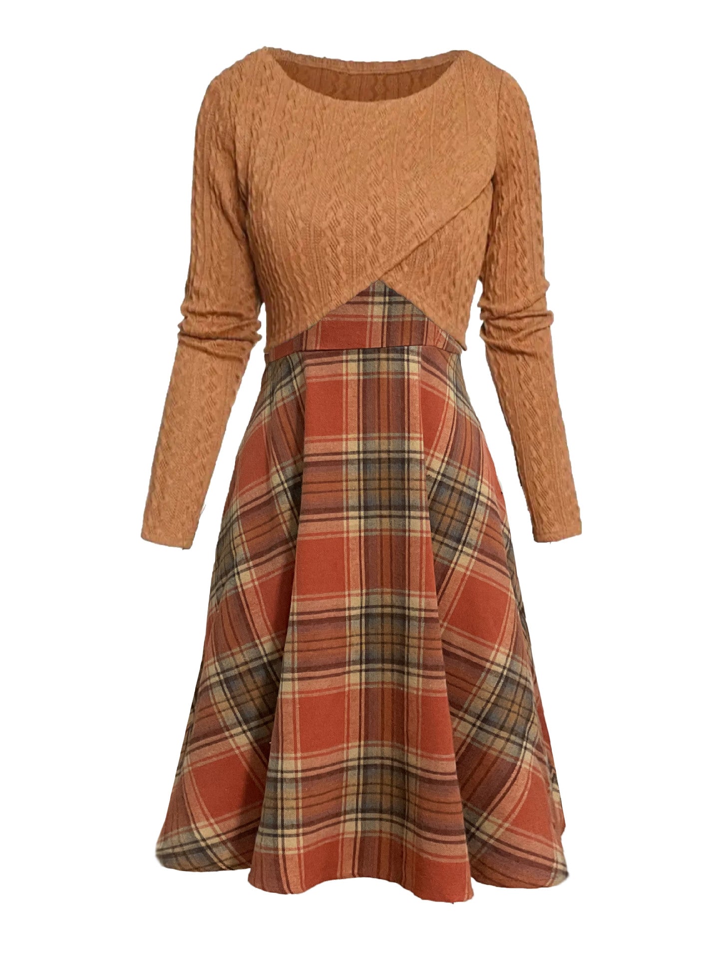 Womens Two-pieces Set, Knitted Long-sleeve Top And Dress